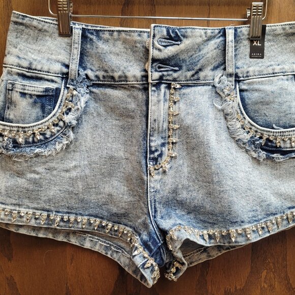 AKIRA 'WHOLE LOTTA MONEY' RHINESTONE ENCRUSTED DENIM SHORT (SOLD OUT) - NWT - Picture 4 of 6